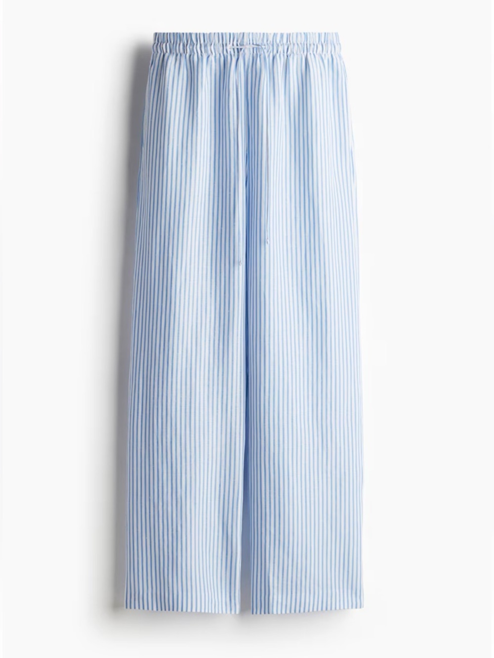Light Blue & White Striped Linen Blend Pants